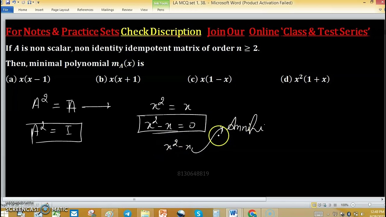 download linear algebra pdf minimal polynomial of idempotent matrix