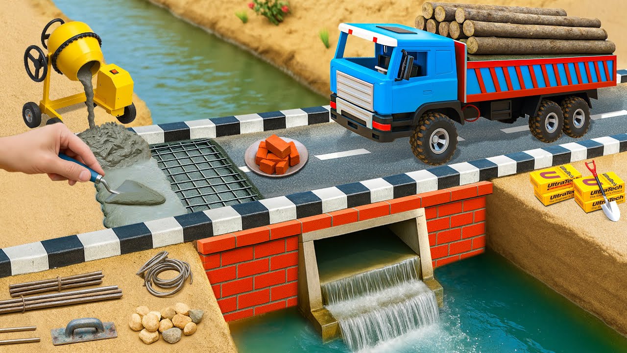 Mini Tractor Builds Concrete Bridge After Monster Attack 🚧