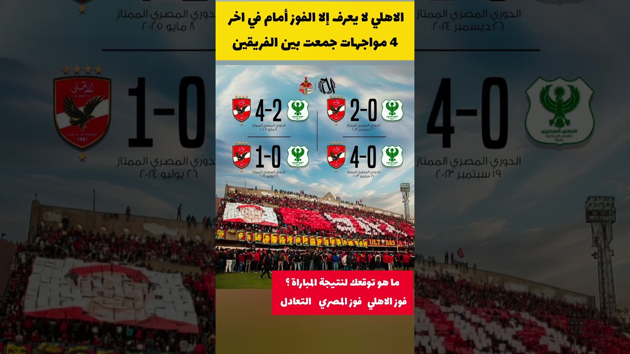 نتائج الأهلي الأخيرة ضد المصري.. تعرف على الأداء في آخر 4 مباريات ⚽