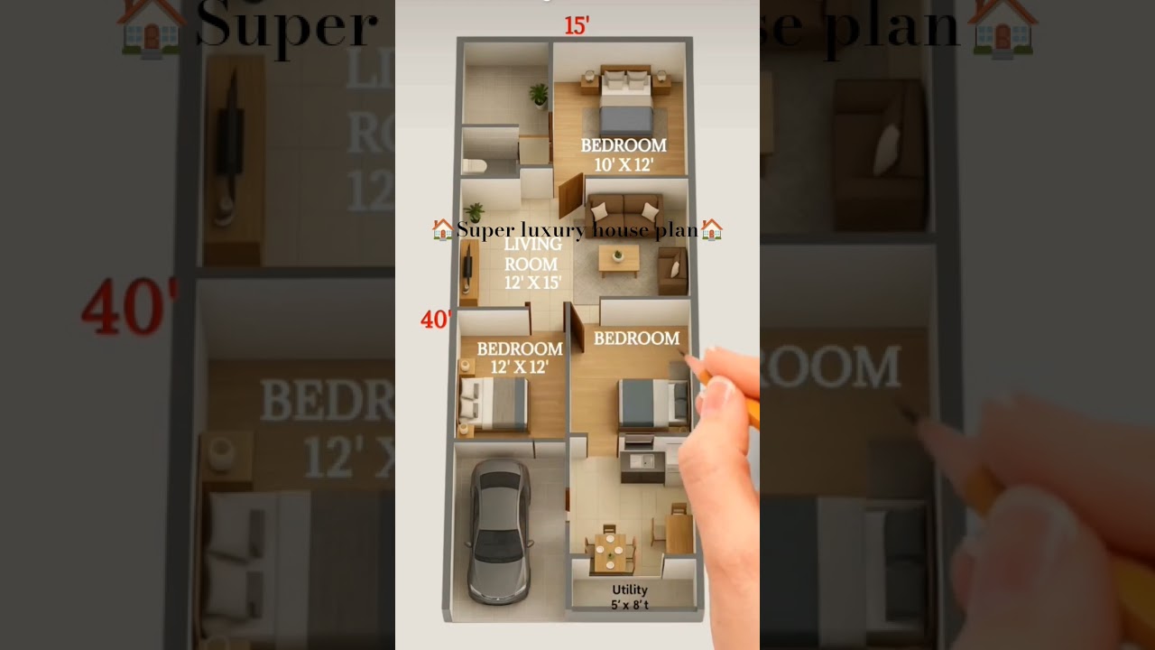 15 Luxury 15x40 3BHK House Design 🏠