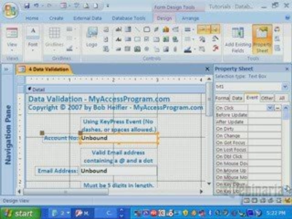Data Validation code for Microsoft Access forms