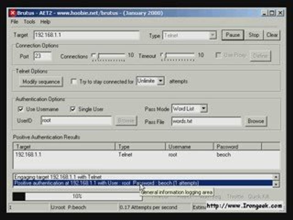 Cracking Telnet with Brutus