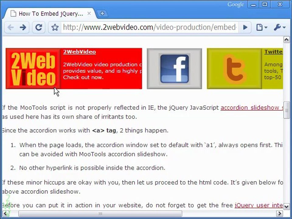 Embedding jQuery Horizontal Accordion, Free HTML