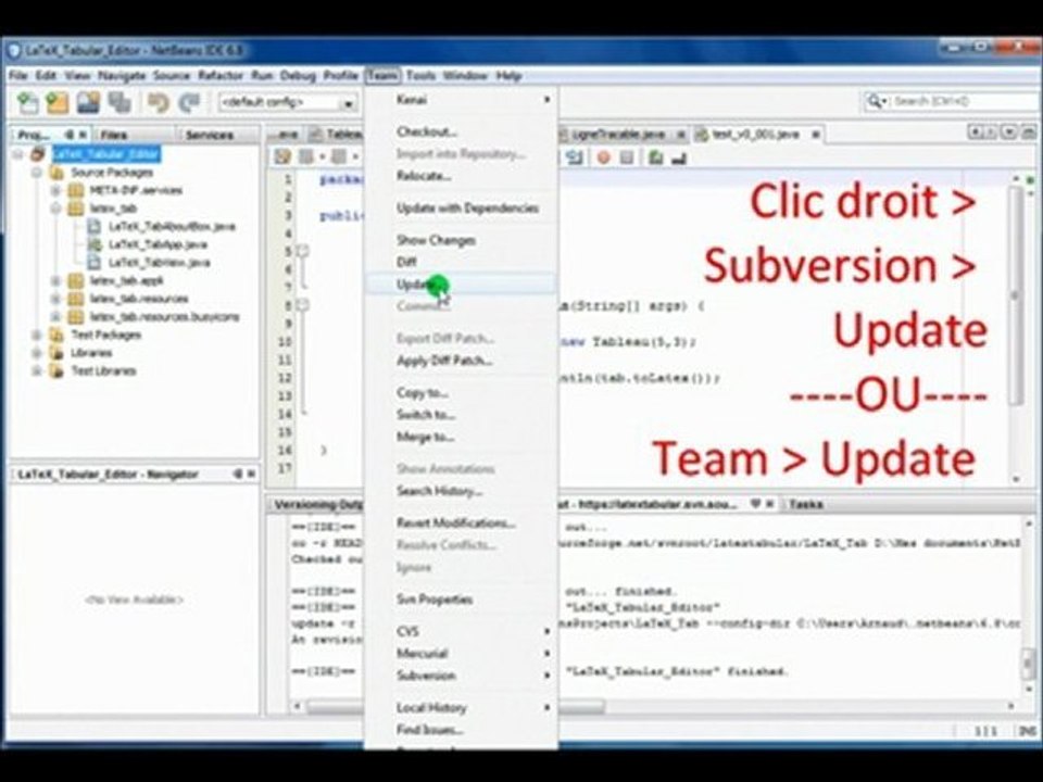 Update d'un projet dans NetBeans