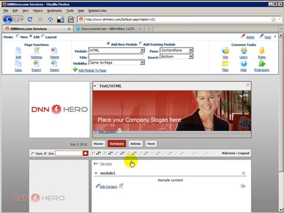 DotNetNuke Tutorial, Basics about Containers