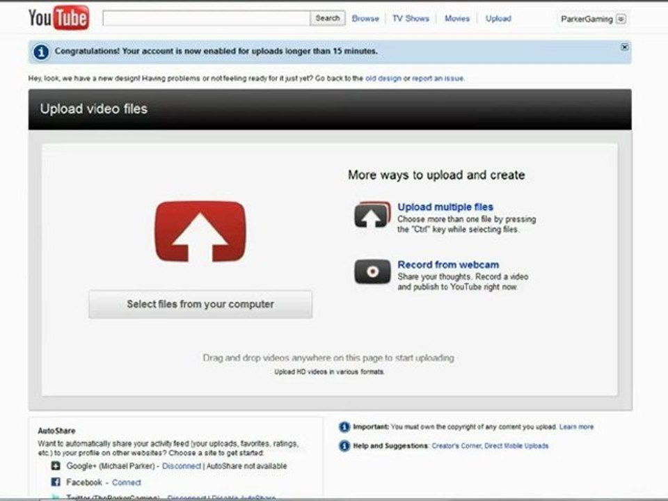 New Youtube Upload Page