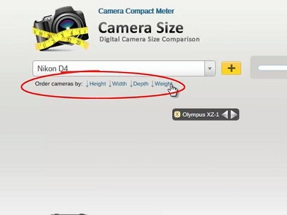 Compare cameras and sort them by size