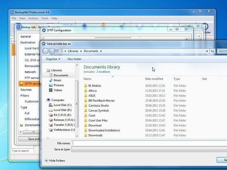Create a private-public key pair using Backup4all