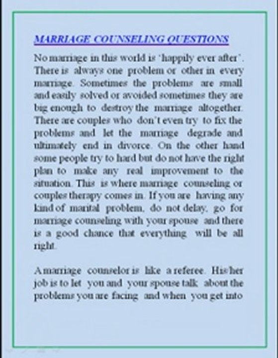 Marriage counseling questions