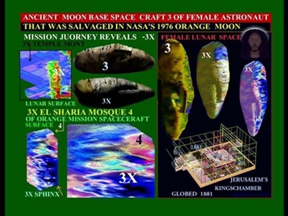 TEMPLE MOUNT DISCOVERY UPON  AN FEMALE ASTRONAUT FOREHEAD FILMED IN  NASA'S 1976 ORANGE MOON MISSION 2
