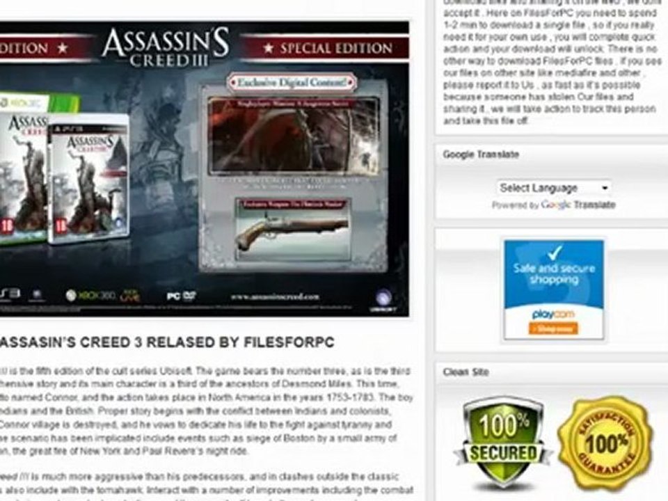 Free Download Assassin’s Creed 3 Activation Key