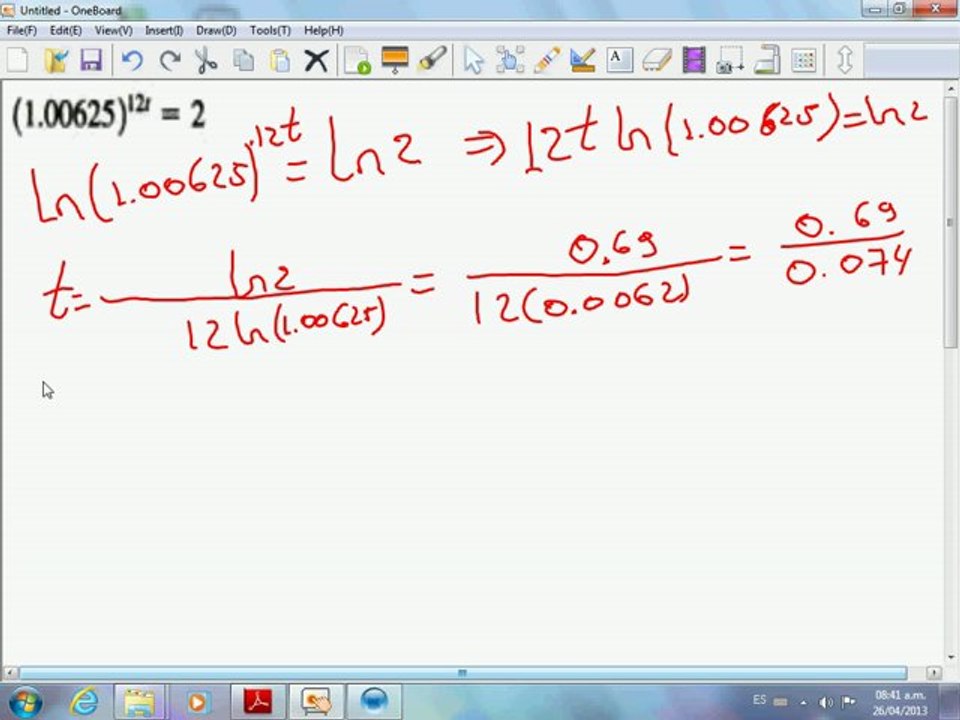 Usando los logaritmos para despejar a "t"