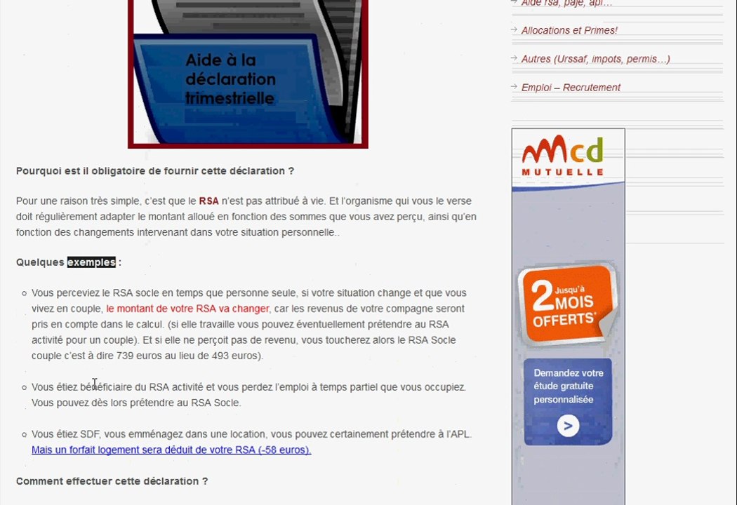 Déclaration RSA (trimestre)