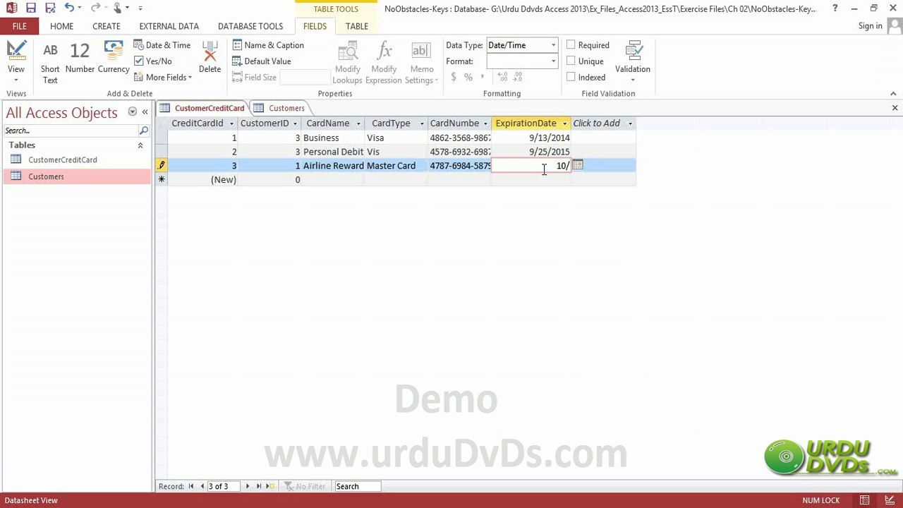 14. MS.Access 2013 in Urdu - Customers Credit Card Info and Foreign key