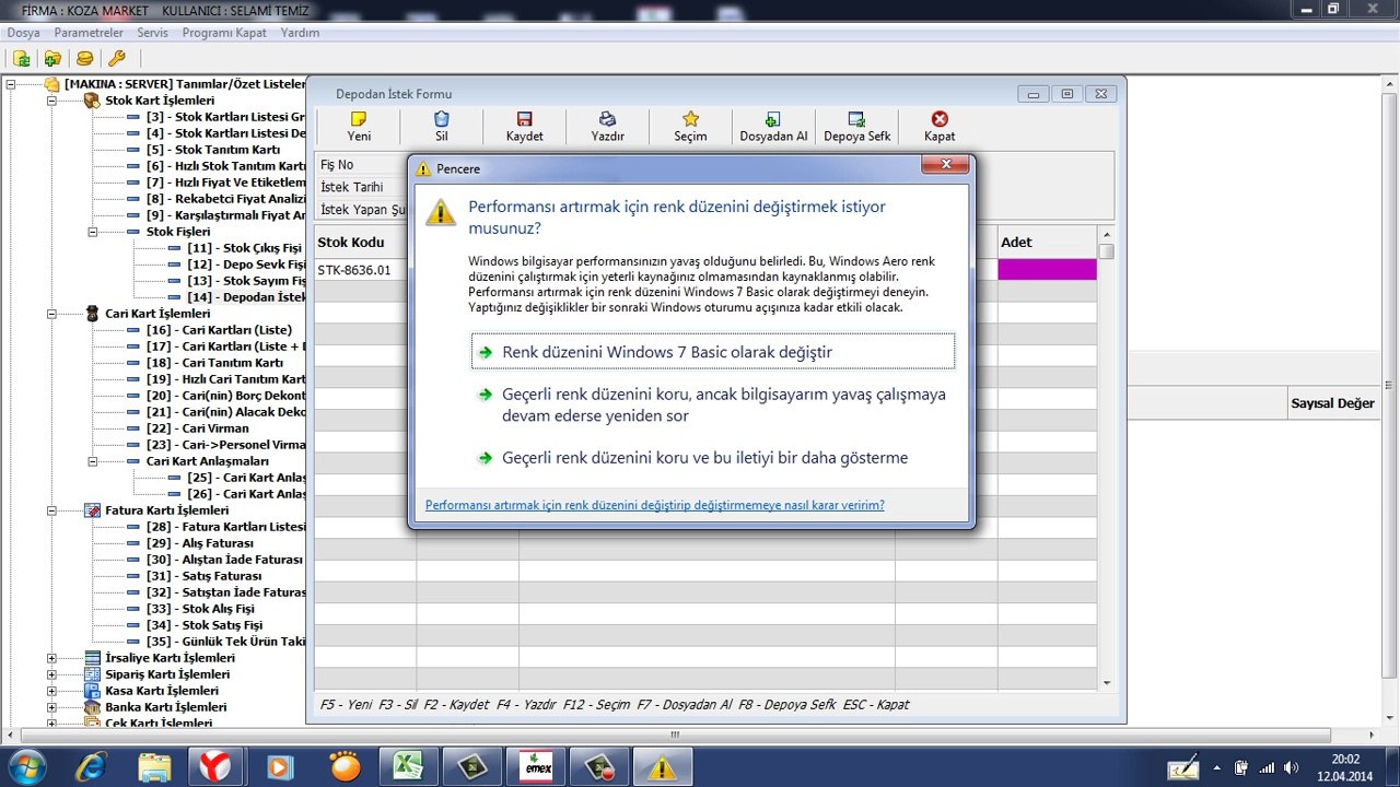 EMEX YAZILIM DEPO İSTEK FİŞİ