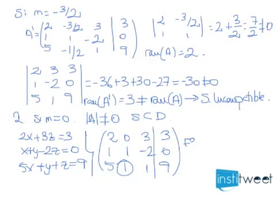 Discutir sistema según parámetro. Examen selectividad Madrid matemáticas