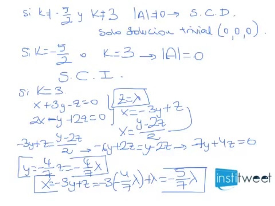Sistema homogeneo con parametro. Examen selectividad matemáticas