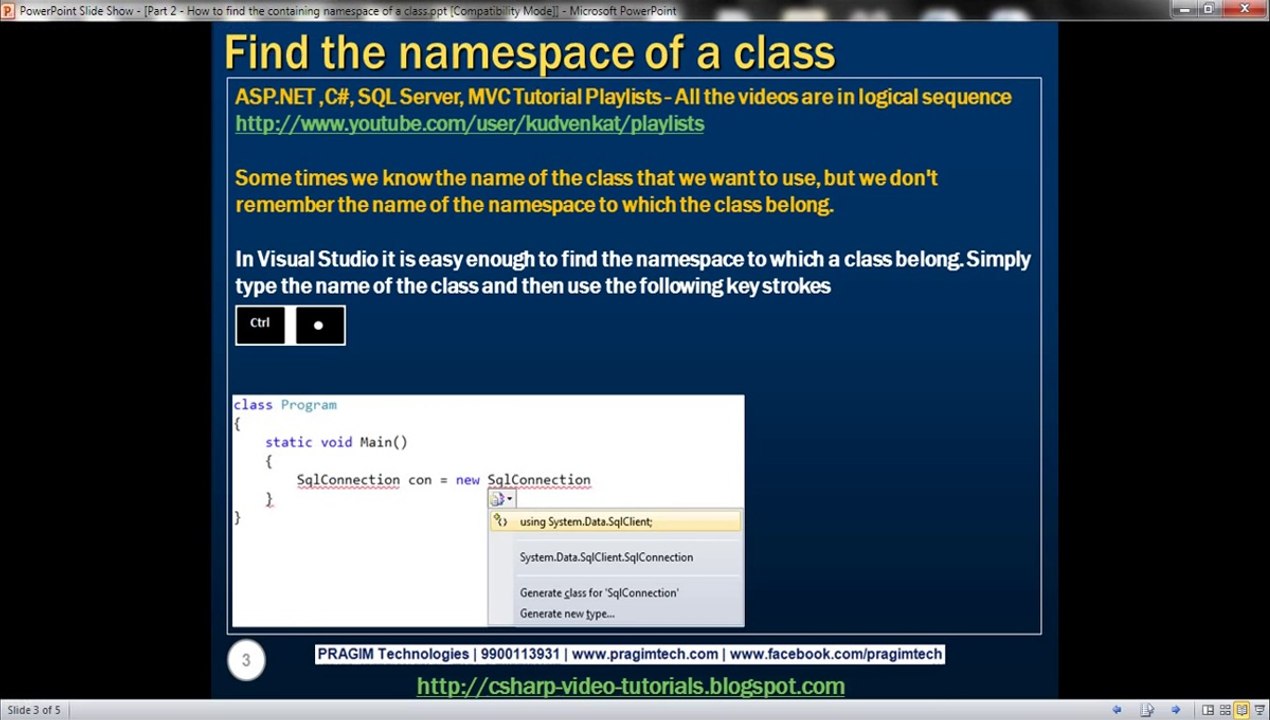 Part 2 How to find the containing namespace of a class