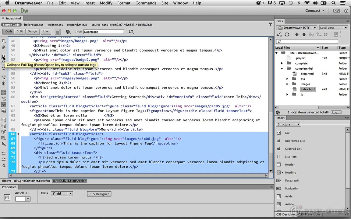 Coding in Dreamweaver CC Code Toolbar