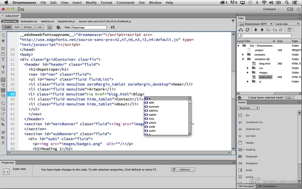 Coding in Dreamweaver CC Coding in Dreamweaver CC Using Code Hints