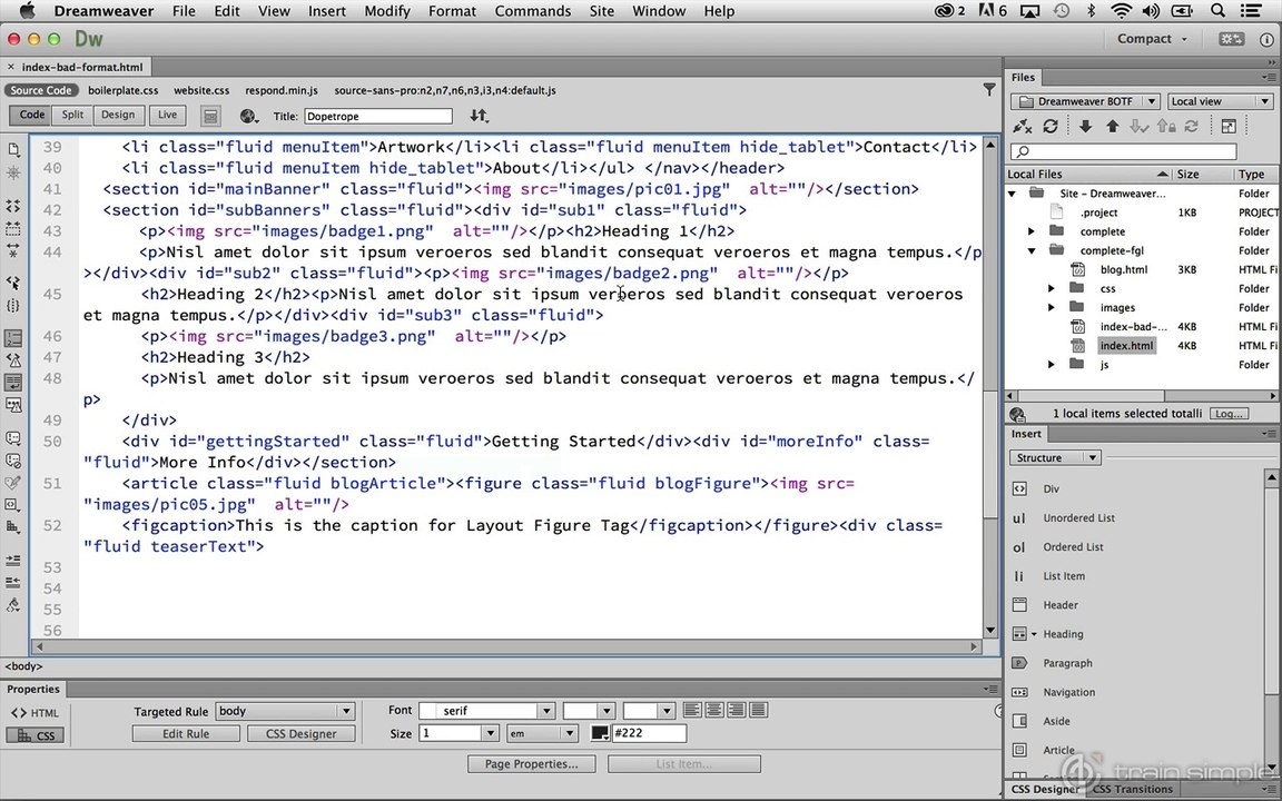 Coding in Dreamweaver CC Formatting Code