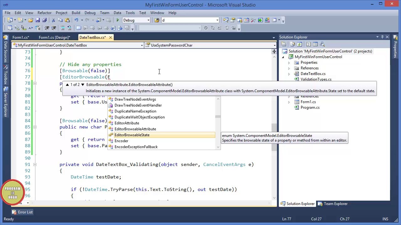 C# Create Custom WinForm Controls In Urdu - Hiding unnecessary properties (Video 3)
