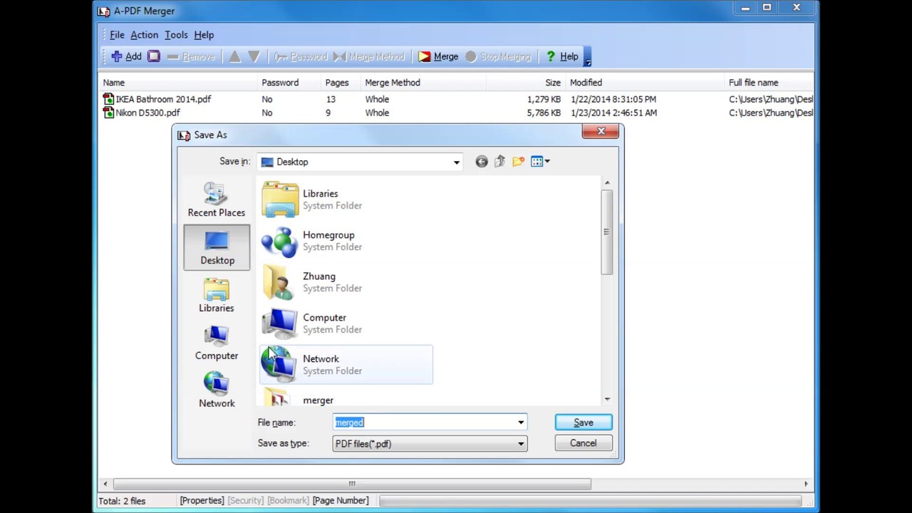 Add page number to the merged PDF file by using A-PDF Merger
