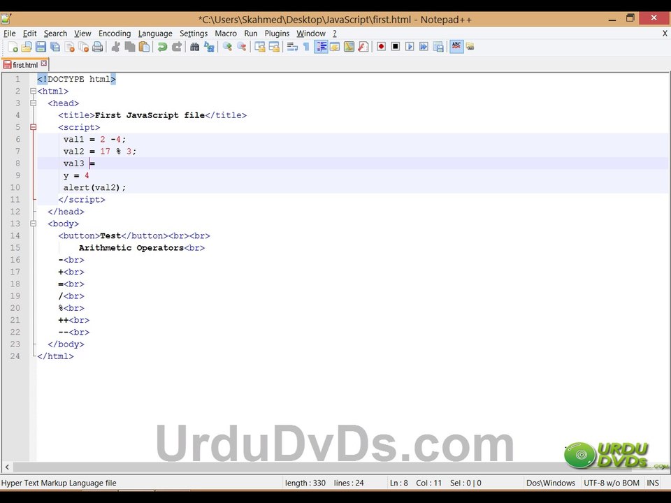 08.JavaScript in Urdu, Arithmetic Oprators