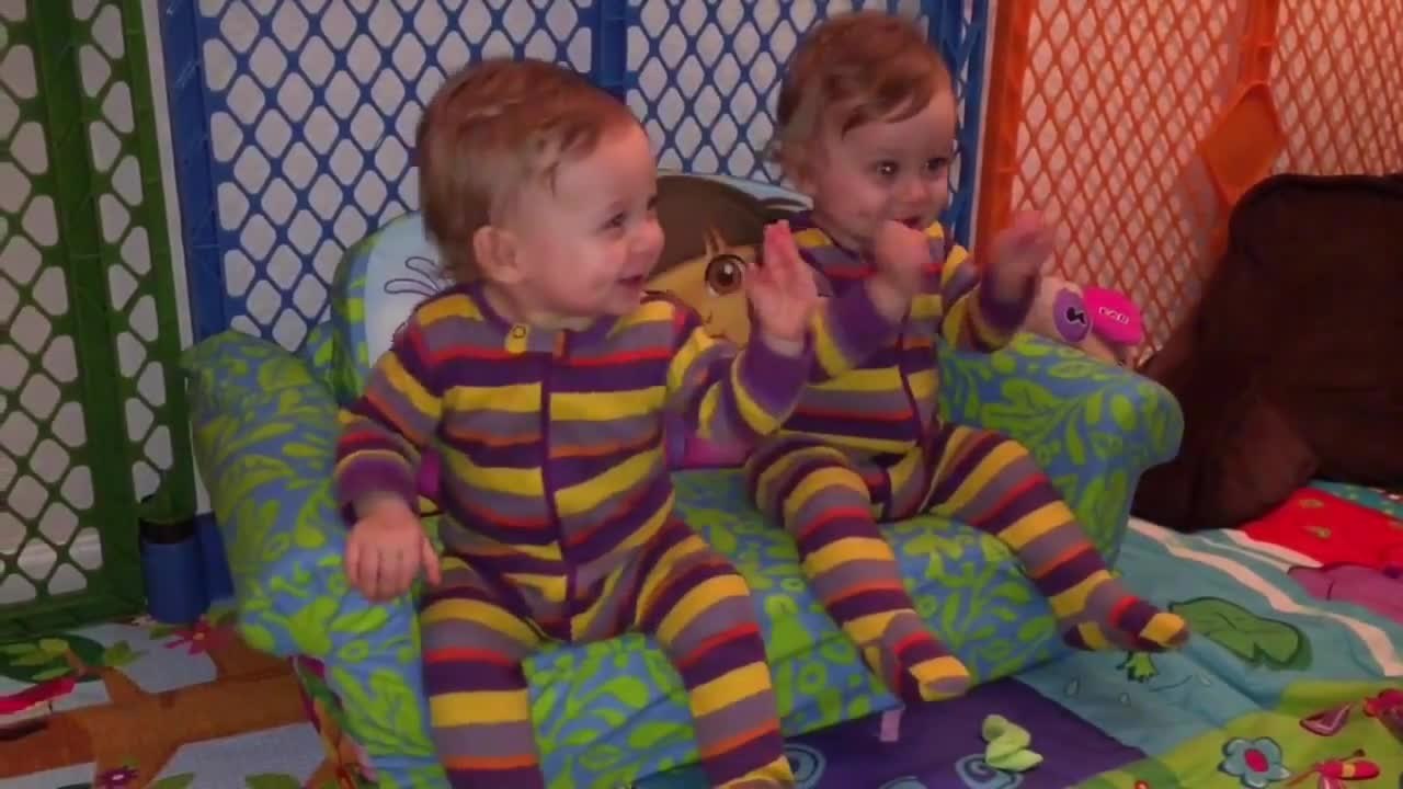 Identical twins dance to the chicken song