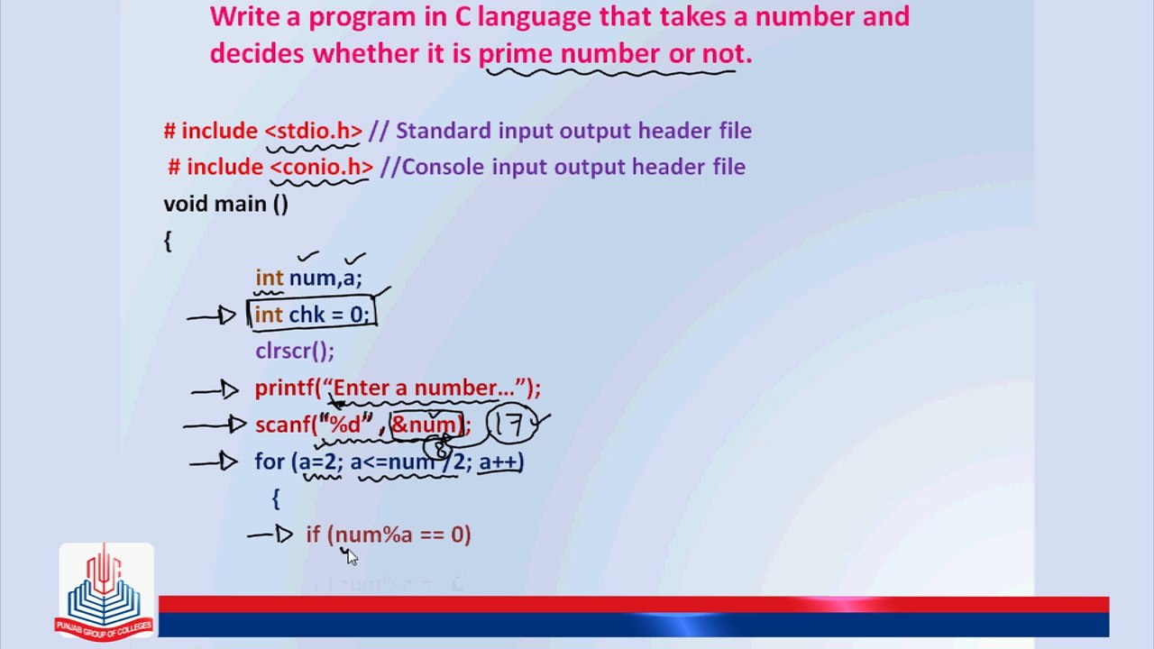 C Program: Write a program in C language taht takes a number and decidse weather it is prime number or not