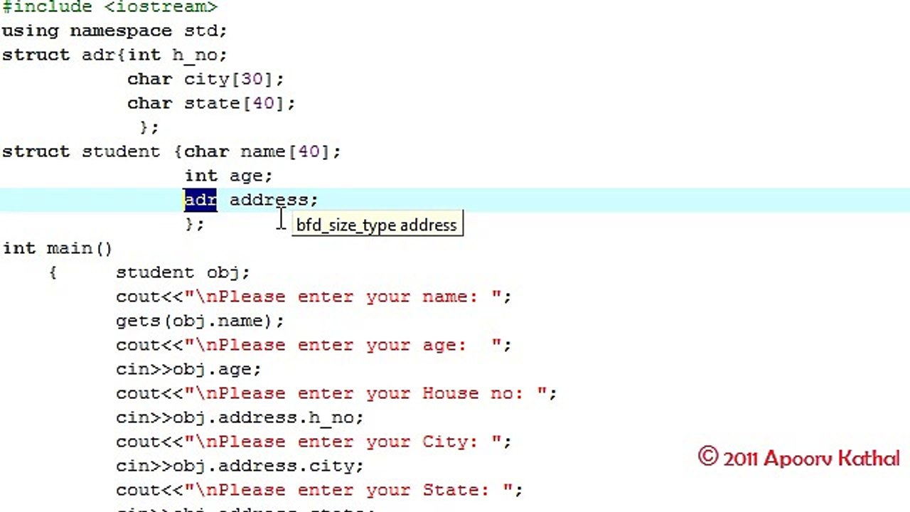 C++ in Hindi -27 Structures Part 3-Nested Structures