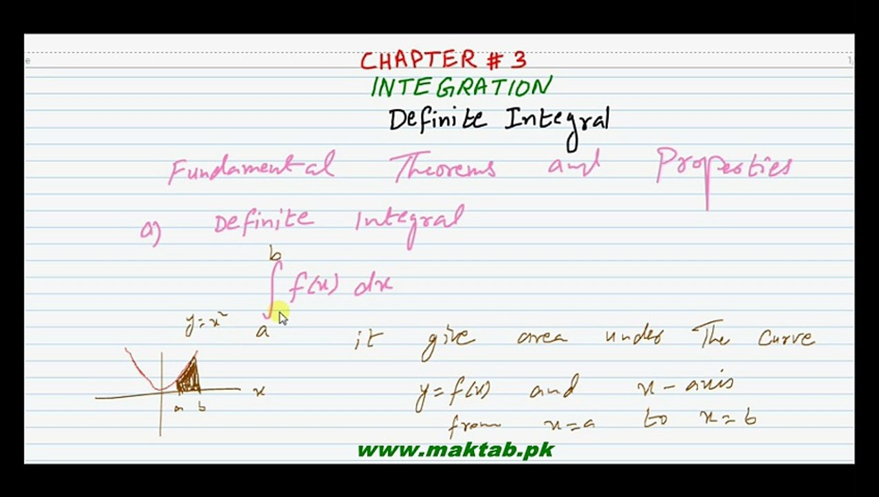 FSc Math Book2, Ch 3, LEC 34 Funtamental Theorems on Definite Integral
