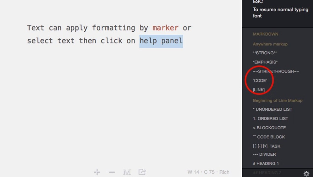 Formatting text in rich mode