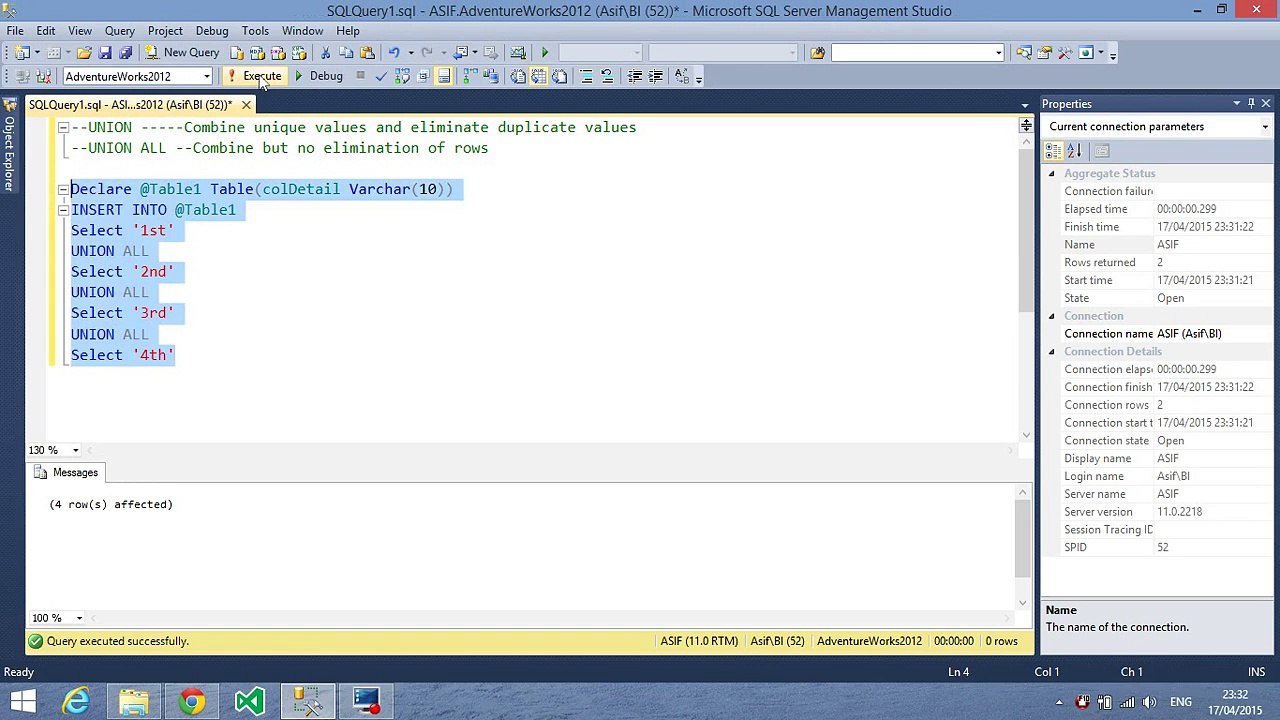 Microsoft BI crash course in Urdu/Hindi Part-12 - SQL UNION and UNION ALL