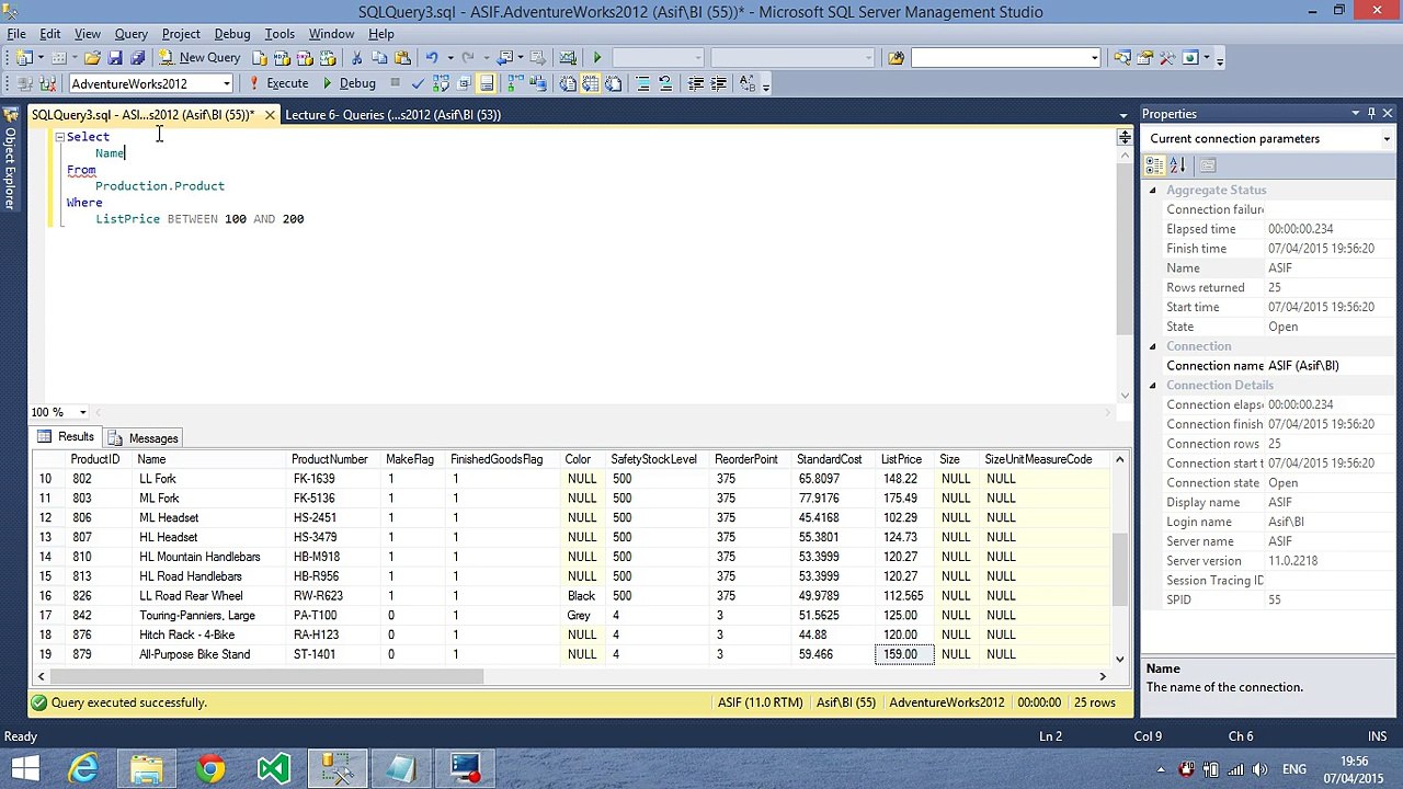 Microsoft BI crash course in Urdu/Hindi Part-6 - SQL "Between","IN",Order By
