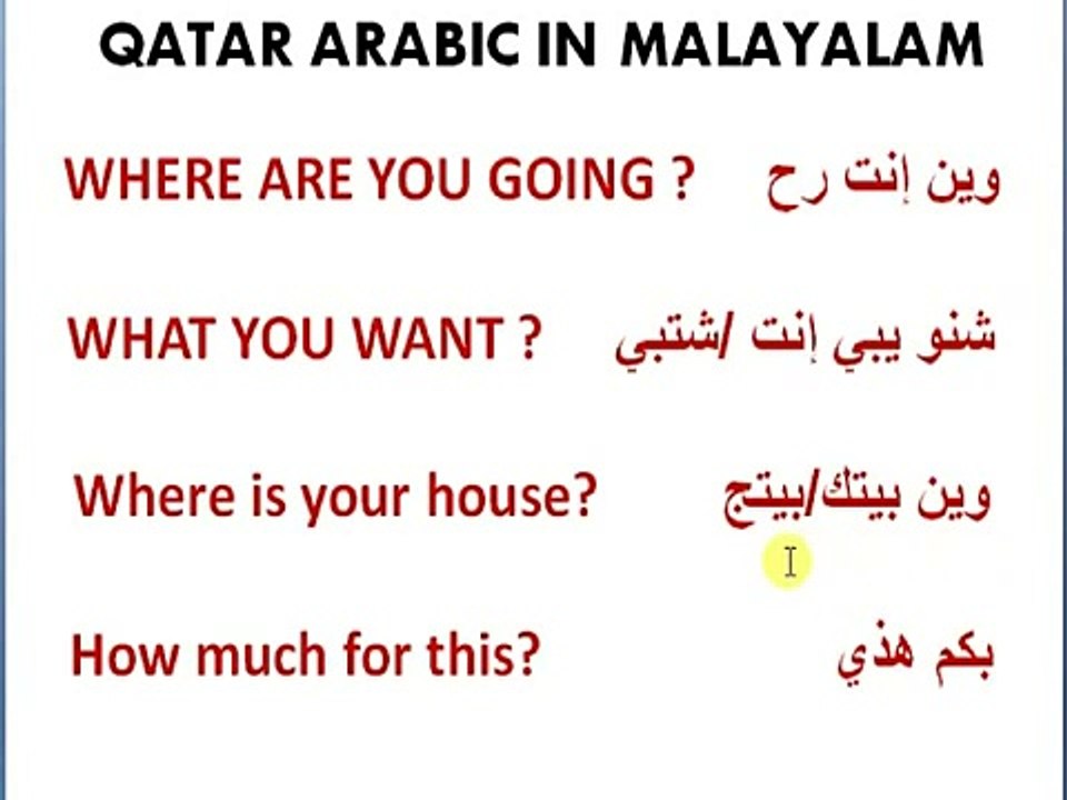 Qatar Arabic Explained in Malayalam
