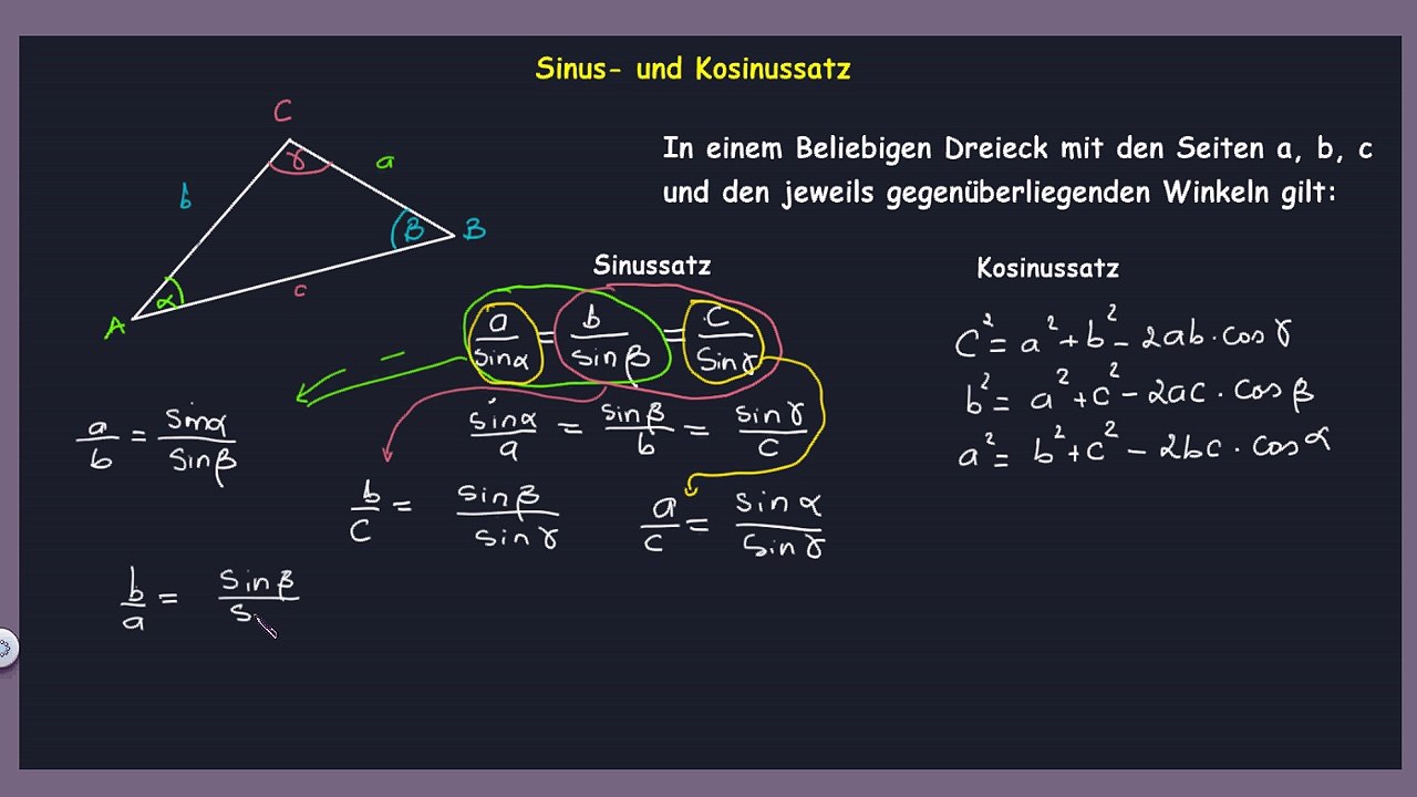 Sinus- und Kosinussatz Formeln und Beispiele