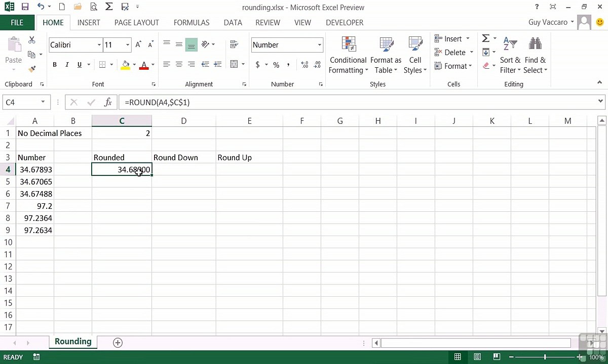 MS Excel Rounding Decimal Places - 06-04