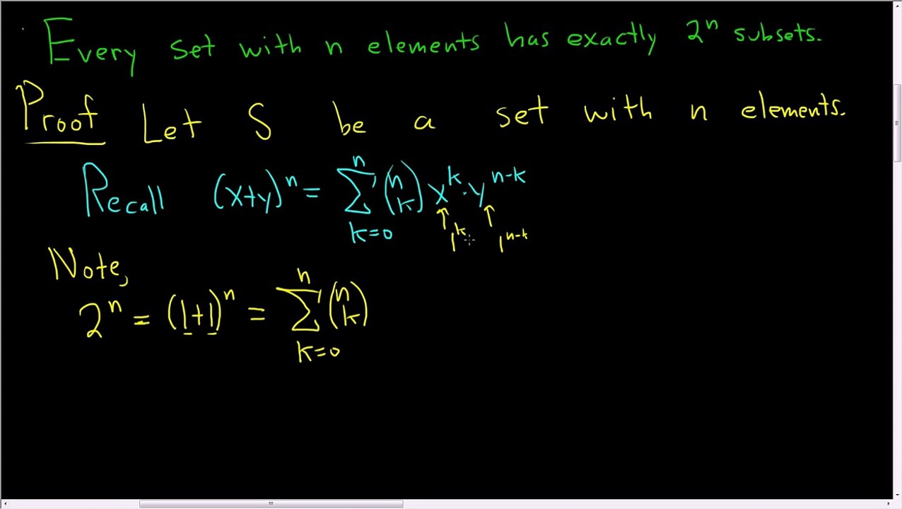 The Number of Subsets of a Finite Set Binomial Theorem Proof