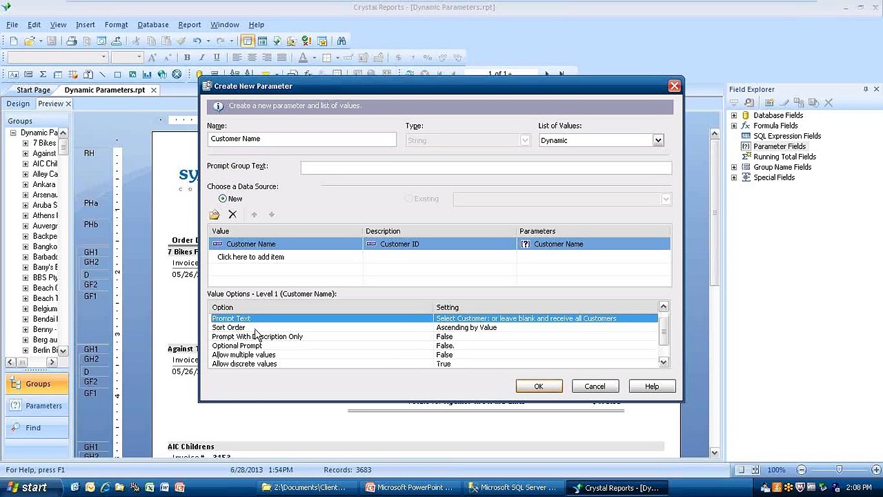Crystal Reports Tip: Creating Dynamic Parameters