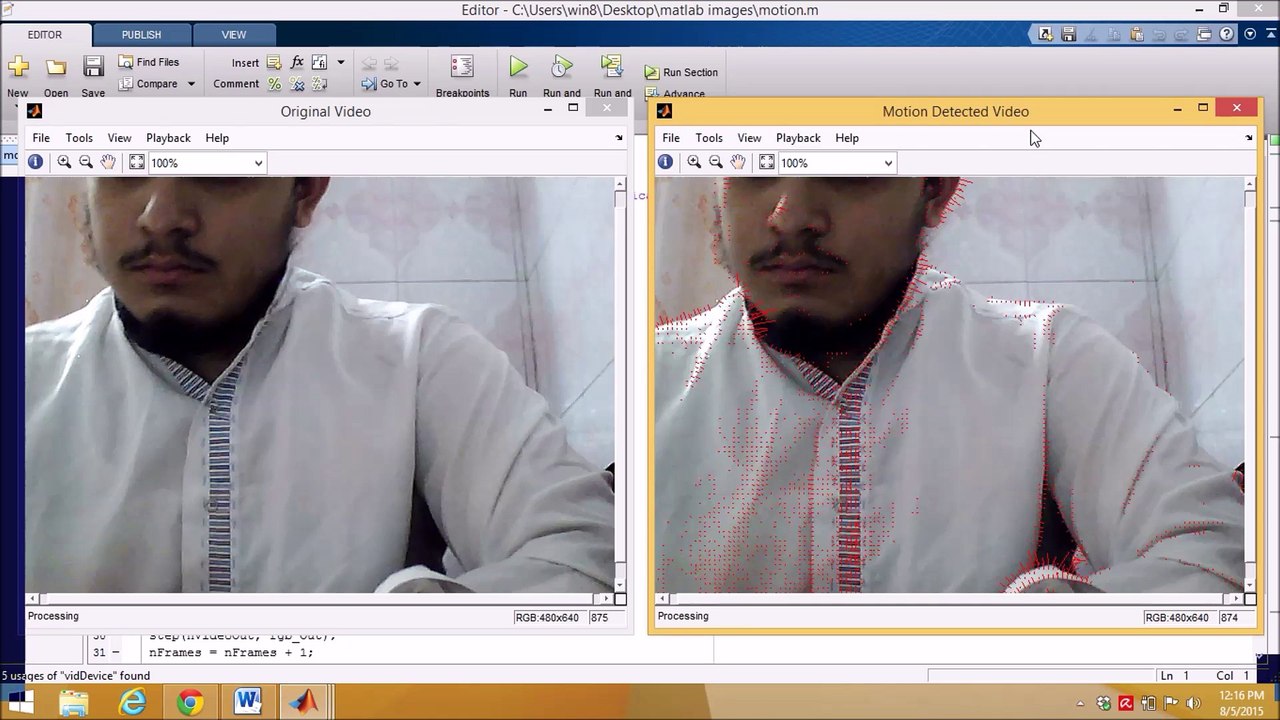 Real time motion detection by Camera using Mat-Lab