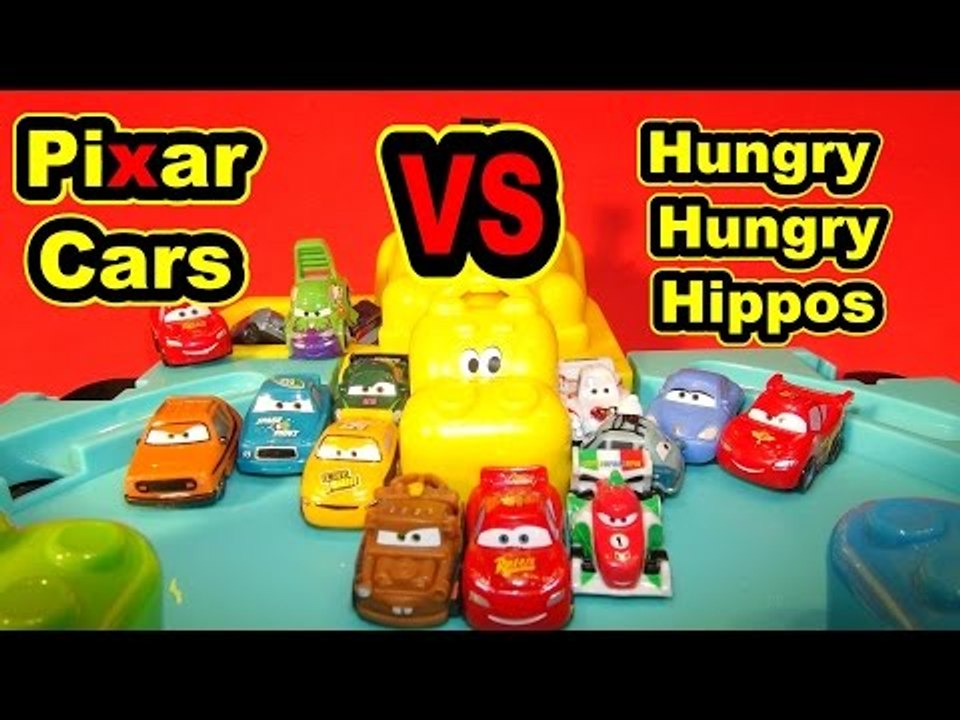 Pixar Cars Micro Drifters VS Hungry Hungry Hippos with 4 Lightning McQueen Cars