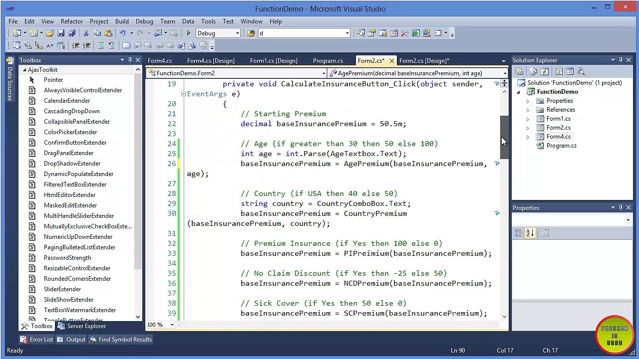 functions and methods video in visual studio