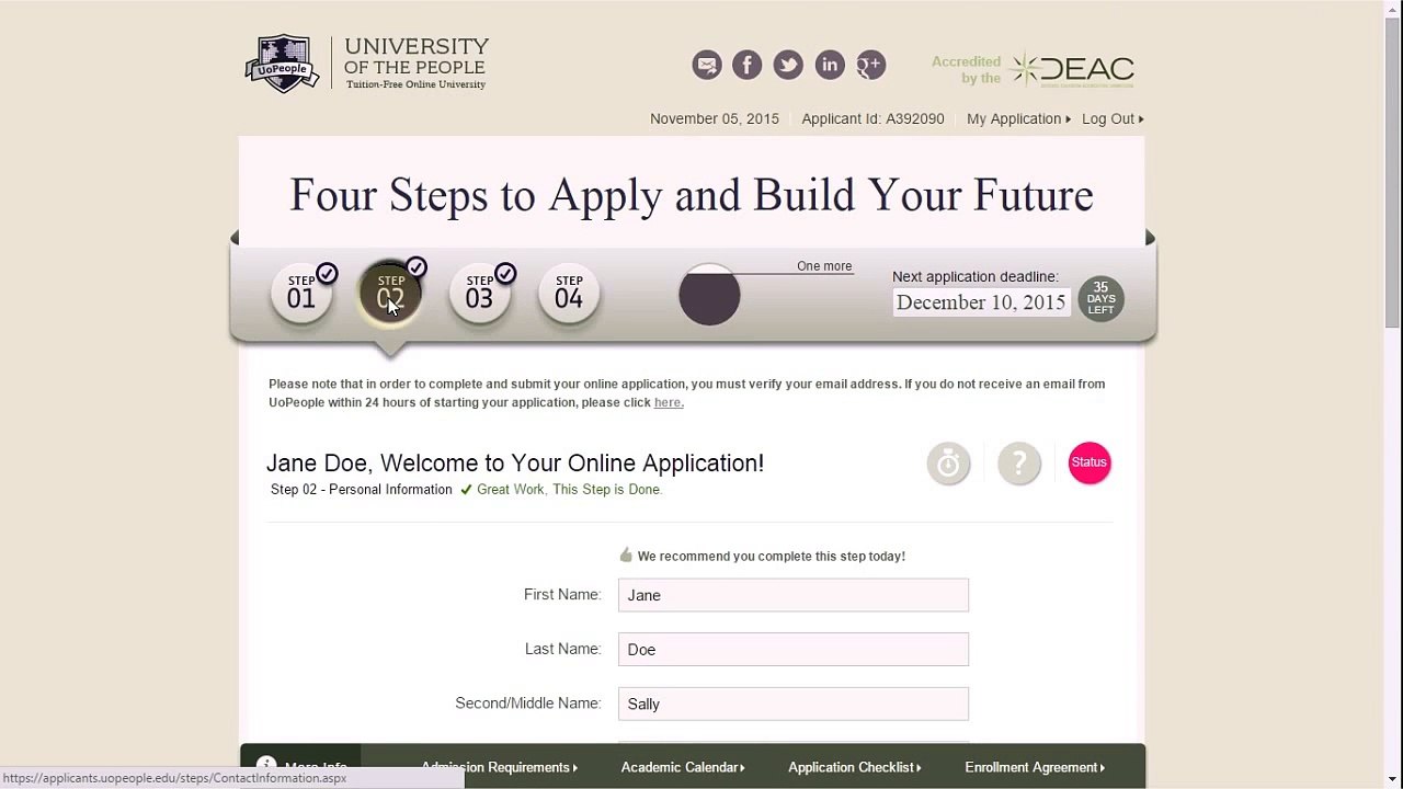 University of the People Online Application