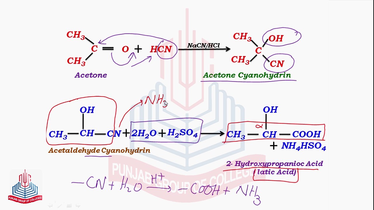 Reactions of Carbonyl Compounds  ( Addition of Hydrogen Cyanide , Addition of Grignard Reagents & Addition of Sodium Bisulphite)