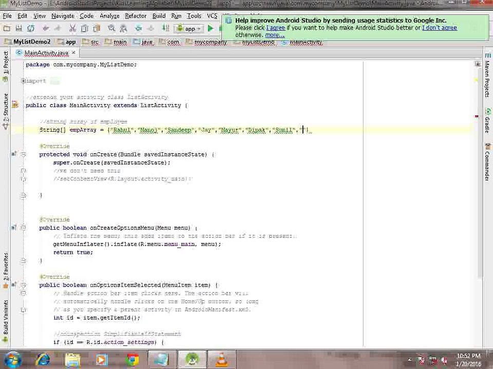 Display list in android