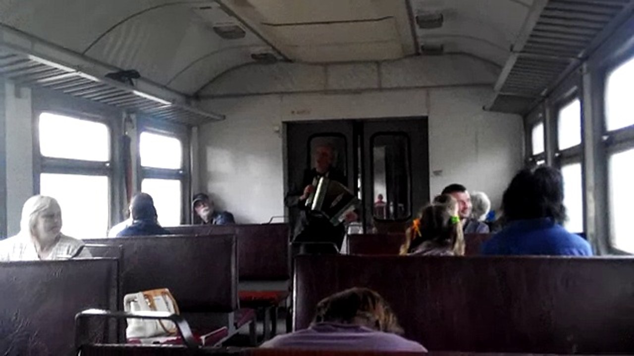Музыкант в электричке исполняет душевную песню