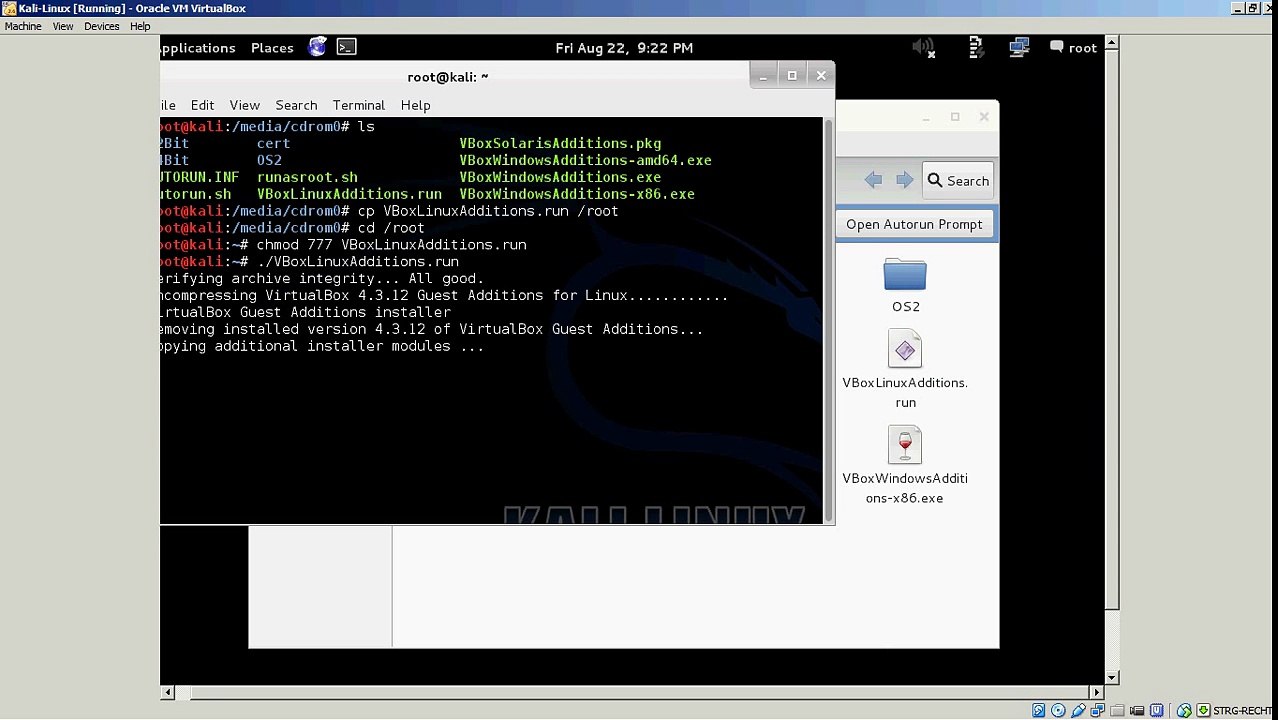 Install VirtualBox Guest Addition on Kali Linux 1.0.8 VM