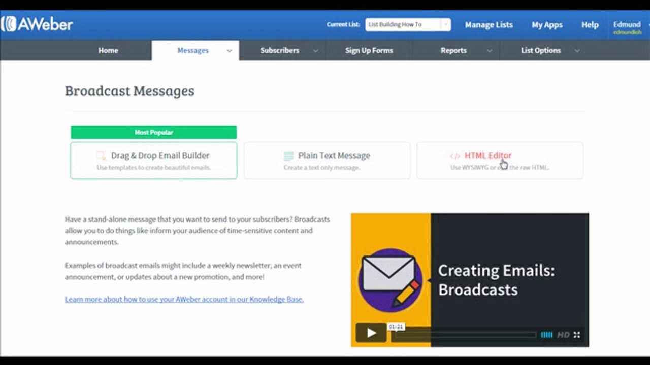 How To Create A Broadcast In Aweber Full