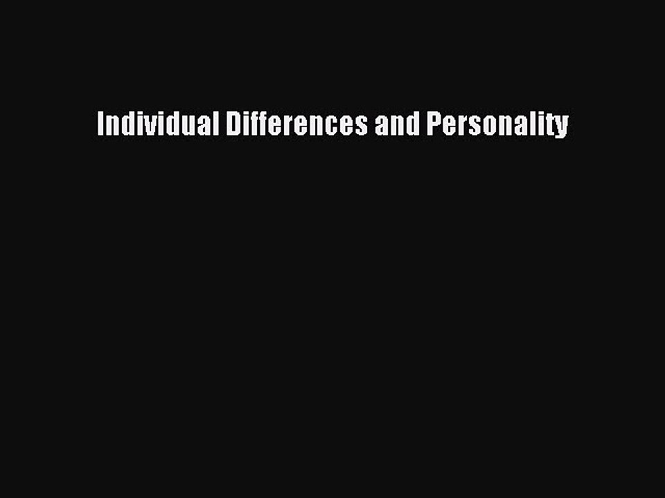 Read Individual Differences and Personality Ebook Free